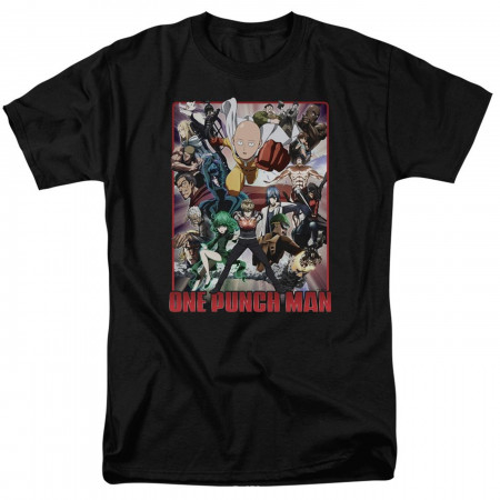 One Punch Man Cast of Characters Men's Black T-Shirt