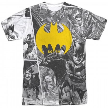 Batman 80th Logo Collage Sublimated Front and Back Print Men's T-Shirt