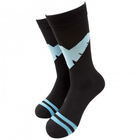 Nightwing Symbol Striped Crew Socks