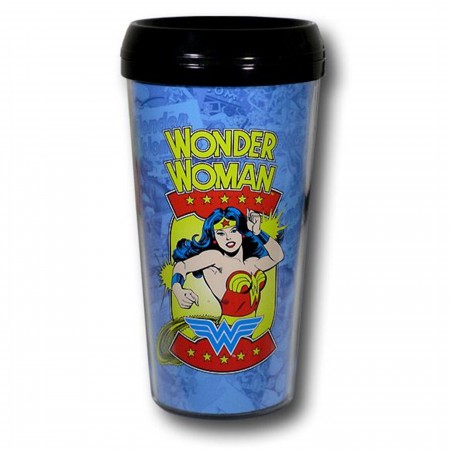 Wonder Woman 16oz Blue Plastic Travel Mug