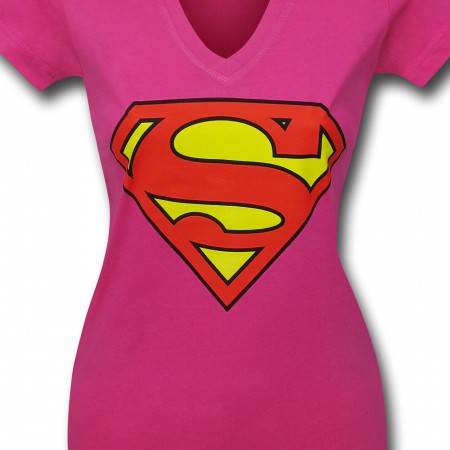 Superman Symbol on Pink Women's V-Neck