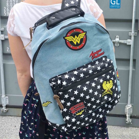 Wonder Woman Denim Backpack with Patches