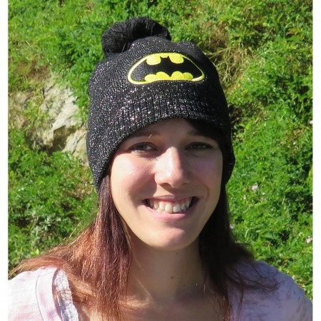 Batman Symbol Glitter Pom Pom Beanie