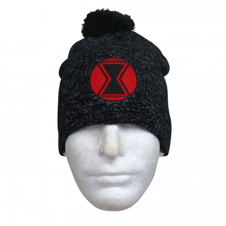 Black Widow Symbol Pom Pom Beanie