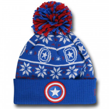 Captain America Symbol Knit Pom Pom Beanie
