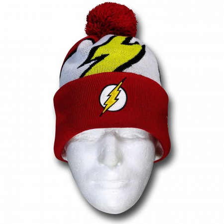 Flash Symbol Pom Pom Beanie