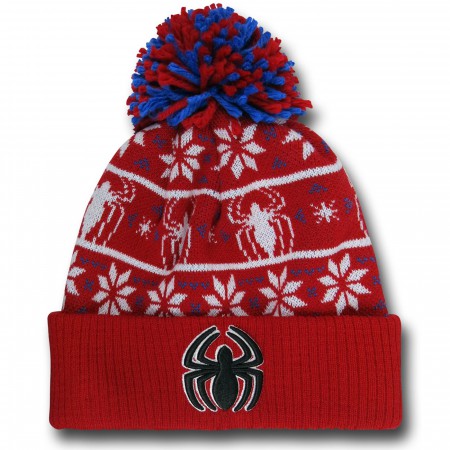 Spiderman Symbol Knit Pom Pom Beanie