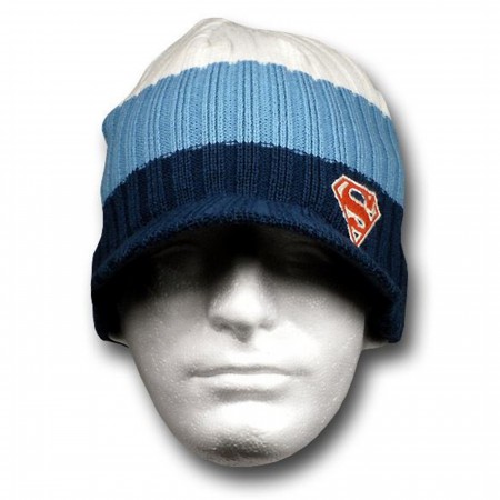 Superman White and Blue Billed Knit Beanie