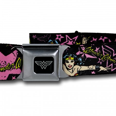 Wonder Woman Image and Pink Stars Seatbelt Belt