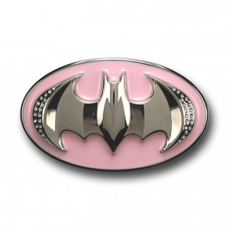 Batman 3D Chrome and Rhinestones Pink Belt Buckle