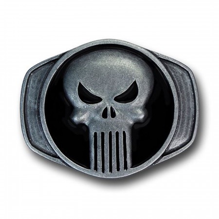 Punisher Pewter Symbol on Black Belt Buckle