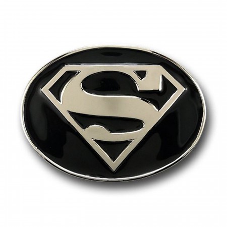Superman Big Black and Chrome Oval Belt Buckle