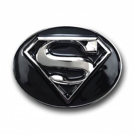 Superman 3D Chrome on Black Oval Belt Buckle