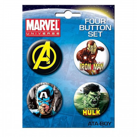 Avengers Cap, Stark, and Hulk 4 Button Set