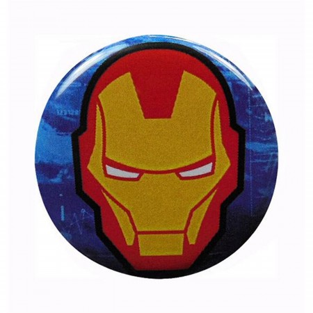 Iron Man Helmet on Blue Button