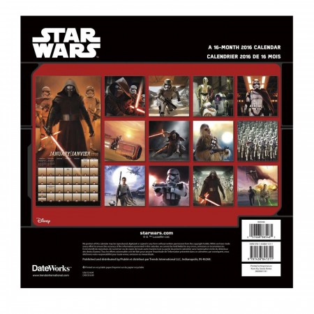Star Wars Force Awakens 2016 Calendar