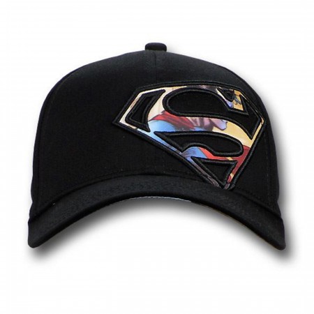 Superman Stands in Symbol Black Baseball Cap