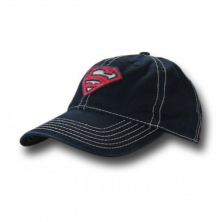 Superman Navy with Leather Strap Baseball Cap