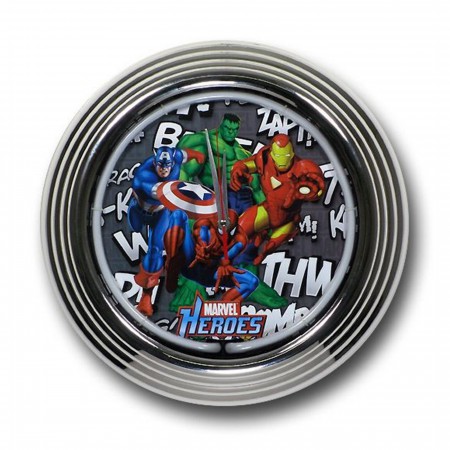 Marvel Heroes Zap Bang Neon Chrome Wall Clock