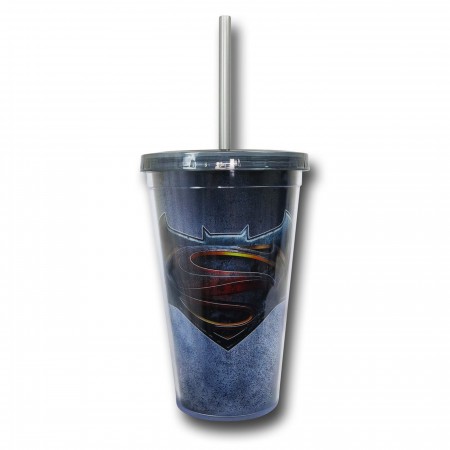 Batman Vs Superman Symbol Drinking Cup w/ Straw