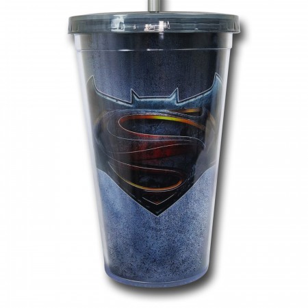 Batman Vs Superman Symbol Drinking Cup w/ Straw