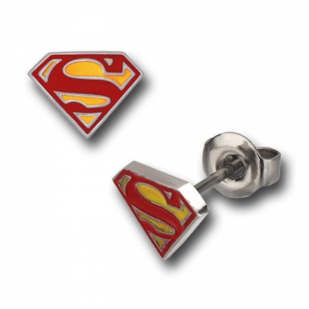 Superman Yellow and Red Epoxy Symbol Stud Earrings