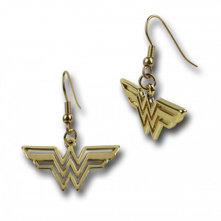 Wonder Woman Symbol Gold Dangle Earrings