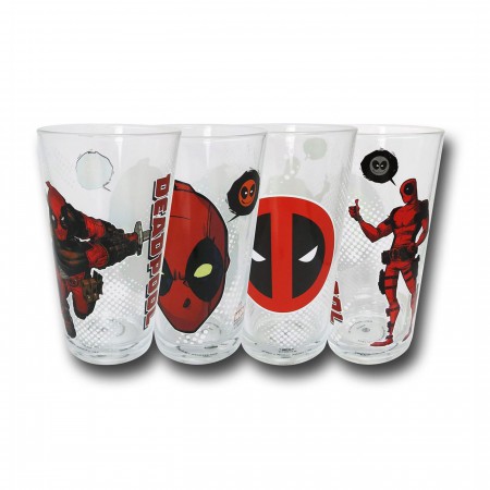 Deadpool Image and Symbols Pint Glass Set of 4