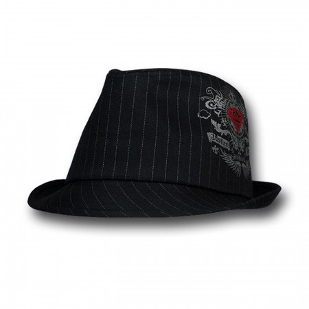 Superman Pin Stripe Fedora With Water Print Symbol