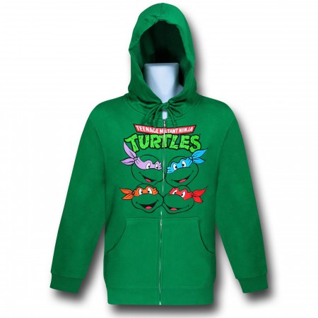 TMNT Turtle Faces Zip-Up Green Hoodie