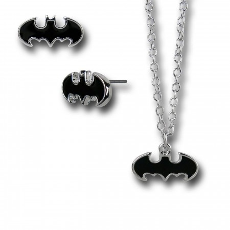 Batman Enamel Necklace and Earrings Set