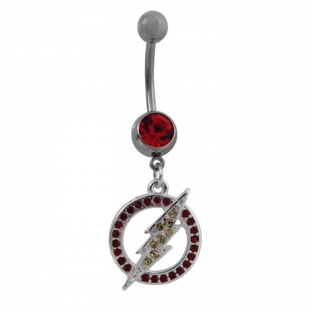 Flash Lightning Bolt Gem 14G Stainless Steel Belly Button Ring