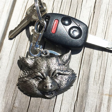 Rocket Raccoon Head Pewter Keychain