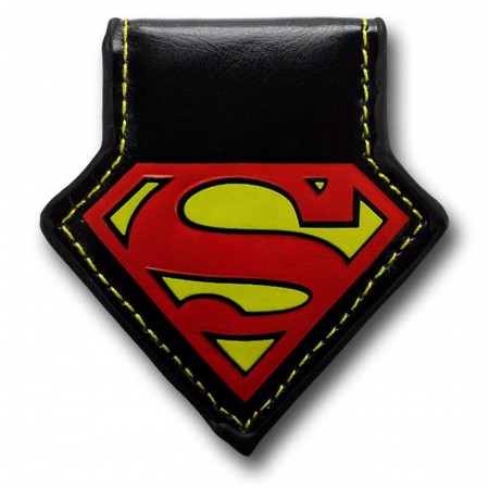 Superman Symbol Black Leather Money Clip