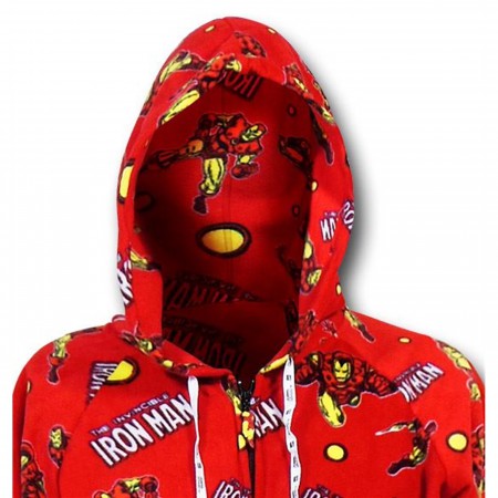 Iron Man Images and Logo Footed Hooded Pajamas