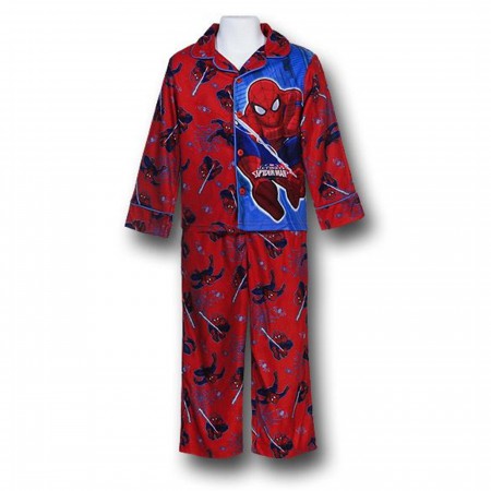 Spiderman Kids Button-Up Red Print Swing Pajamas