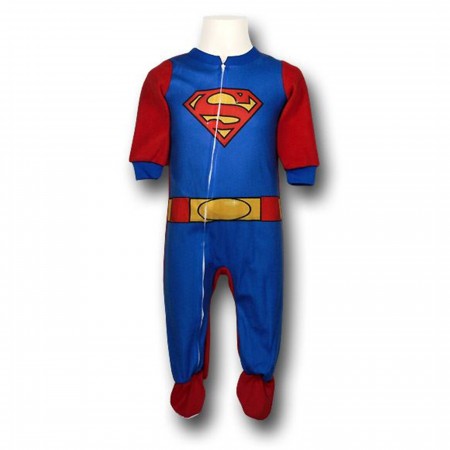 Superman Childrens One Piece Fleece Footie Pajamas