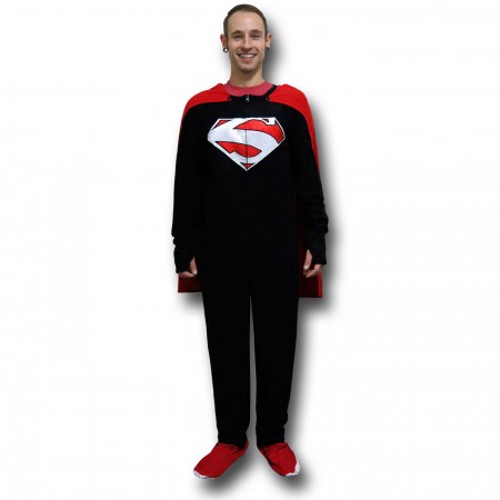 Superman Black Union Suit Pajamas w/Red Cape