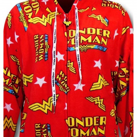 Wonder Woman Logos Footed Hooded Pajamas