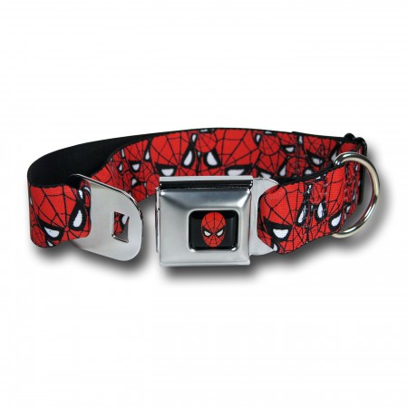 Spiderman Faces Red Seatbelt Dog Collar
