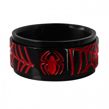 Spiderman Web Stainless Steel Plated Spinner Ring