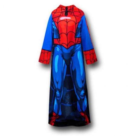 Spiderman Heroic Pose on Blue Snuggy Sleeved Blanket