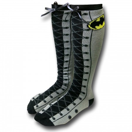 Batman Faux Lace-Up Knee High Socks