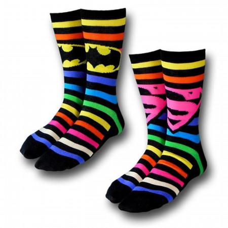 Batman and Superman Neon Striped Socks 2-Pack