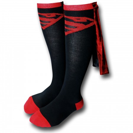 Superboy Knee High Red & Black Shiny Cape Socks