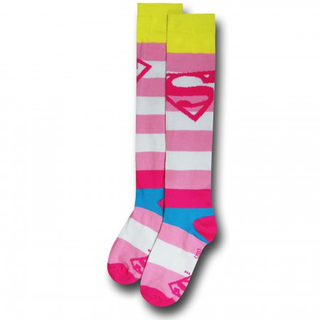 Superman Yellow-Striped Women's Knee-High Socks