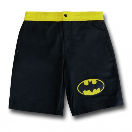 Batman Symbol Black Board Shorts w/ Rear Pocket