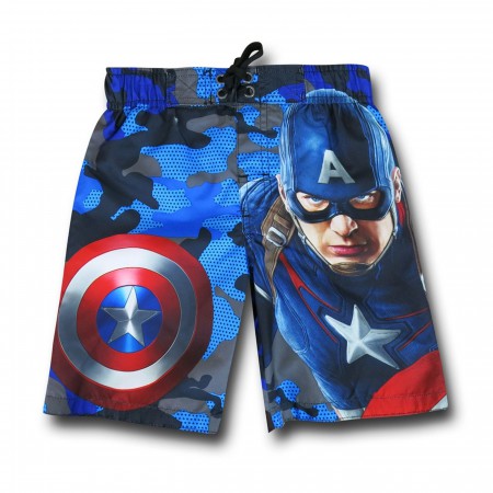 Captain America Camo Kids Swim Trunks