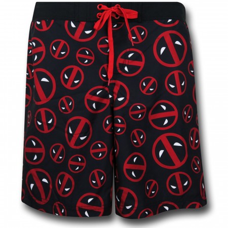Deadpool Symbols Board Shorts w/ Rear Pocket