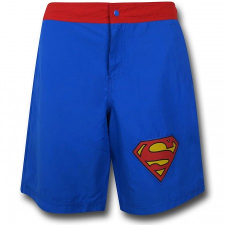 Superman Symbol Blue Board Shorts w/ Rear Pocket